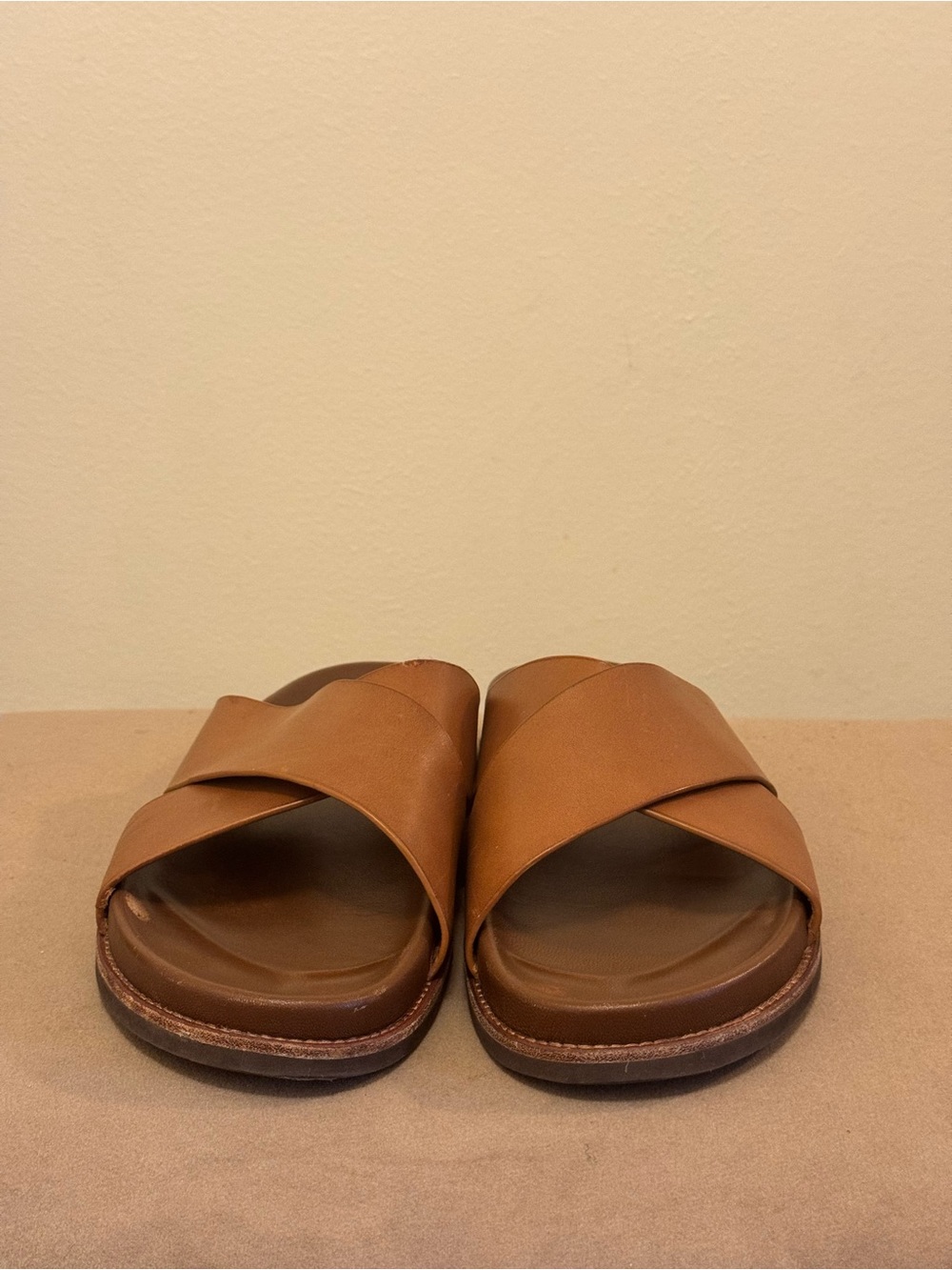 Banana Republic Brown Leather Cross-Band Slide Sandals